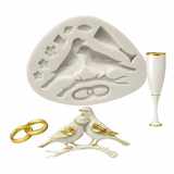 Lovebirds Wedding Silicone Mold – Birds, Rings & Champagne Flute Fondant Mold