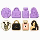 Glam Girl Luxury 4 PC Cookie Cutter & Stamp Set Heels, Purse, Perfume & Silhouette