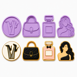 Glam Girl Luxury 4 PC Cookie Cutter & Stamp Set Heels, Purse, Perfume & Silhouette