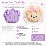 Cookie Cutter & Stamp – Sweet Bow Teddy Bear Face – Cute Bear Cookie Cutter – Fondant Embosser Tool