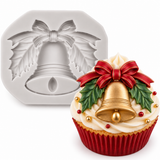 Elegant Christmas Bell with Bow & Holly Silicone Mold