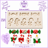 Christmas candy and candy cane silicone mold measuring approximately 5.04 inches by 2.28 inches