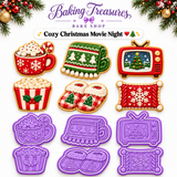 Cozy Christmas Movie Night Cookie Cutter & Embosser Stamp Set – 6 Piece Set