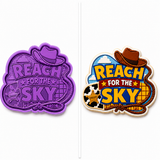 Reach for the Sky western cowboy cookie design featuring cowboy hat, sheriff star, cow print, rope and western details