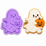 Cute Ghost with Pumpkin Cookie Cutter & Embosser Stamp Set | 2.0", 2.5", 3.0", 3.5" & 4.5" Sizes