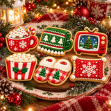 Cozy Christmas Movie Night Cookie Cutter & Embosser Stamp Set – 6 Piece Set