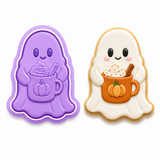 Ghost with Pumpkin Spice Mug Cookie Cutter & Embosser Stamp Set | 2.0", 2.5", 3.0", 3.5" & 4.5" Sizes