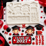 Graduation Celebration Silicone Mold – Graduate Boy & Girl, Class of 2027, Diploma, Cap & School Decorations