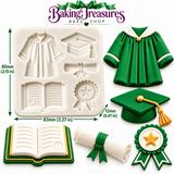 Graduation Cap, Gown, Diploma, Book & Award Silicone Mold – 5-Cavity Graduation Decorating Set