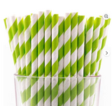 Green & White Striped Paper Straws – 24 Count | Eco-Friendly Disposable Party Drinking Straws