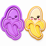 Kawaii Banana Cookie Cutter & Embosser Stamp Set – Cute Smiling Banana