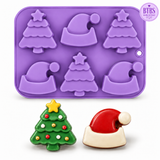 6 Cavity Christmas Santa Hat & Trees Silicone Mold