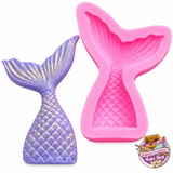 FInished purple mermaid tail decoration made with a detailed silicone mold for mermaid cakes, cupcakes and under the sea desserts.