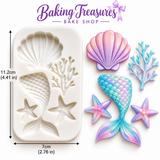 Under the Sea Mermaid Tail, Seashell, Coral & Starfish Silicone Fondant Mold