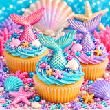 Finished purple mermaid tail decoration made with a detailed silicone mold for mermaid cakes, cupcakes and under the sea desserts.