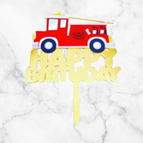 Fire Truck Acrylic Cake Topper