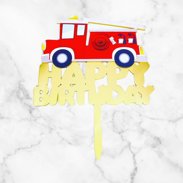 Fire Truck Acrylic Cake Topper