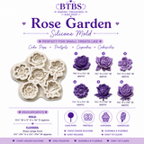 Six-cavity Rose Garden Silicone Mold with finished rose and flower pieces