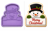 Peeking Snowman Christmas Plaque Cookie Cutter & Embosser Stamp Set