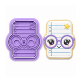 Kawaii Notebook Cookie Cutter and Stamp, Cute School Paper with Glasses Fondant Embosser