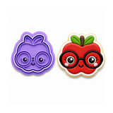 Kawaii Apple with Glasses Cookie Cutter & Stamp – Teacher Theme Cute Apple Cutter – Fondant Embosser Tool