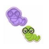 Kawaii Bookworm Cookie Cutter and Stamp, Cute Worm with Glasses, Teacher School Fondant Embosser