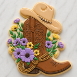Cowgirl Boot & Floral Cookie Cutter & Embosser Set