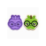 Kawaii Apple with Glasses Cookie Cutter & Stamp – Teacher Theme Cute Apple Cutter – Fondant Embosser Tool