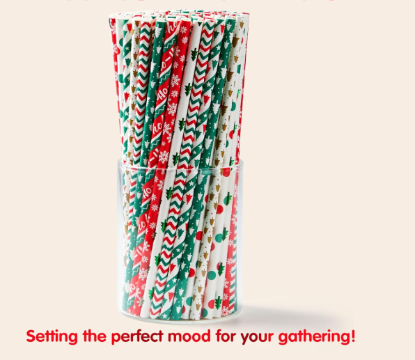 Christmas Paper Straws Disposable, Colorful Christmas straws for Xmas