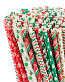 Christmas Paper Straws Disposable, Colorful Christmas straws for Xmas