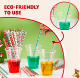 Christmas Paper Straws Disposable, Colorful Christmas straws for Xmas
