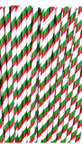Peppermint Red, Green and White Striped Foil Paper  mixed with green and red solid Christmas Straws,