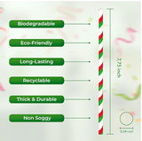 Peppermint Red, Green and White Striped Foil Paper  mixed with green and red solid Christmas Straws,