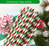Peppermint Red, Green and White Striped Foil Paper  mixed with green and red solid Christmas Straws,
