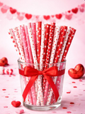 Valentines Pink Red White  Assorted Paper Straws 25 per pack