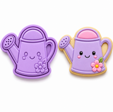 Cute Spring Watering Can Cookie Cutter & Embosser Stamp Set