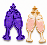 Clinking Champagne Glasses Cookie Cutter & Embosser Stamp Set