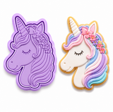 Floral Unicorn Head Cookie Cutter & Embosser | Two-Piece Set