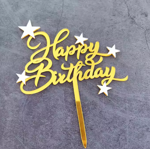 Gold Star Happy Birthday Cake topper