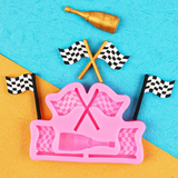 Racecar theme Checkered Flag With Champagne Silicone Mold
