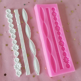 3D Lace Flower Bead Chain Silicone Fondant Mould Cake Baking Molds Sugar Paste Pastry Tools