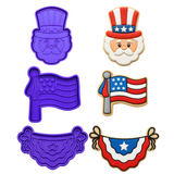 Patriotic Summer Cookie Cutter & Stamp Set – 6 Piece Fourth of July Collection