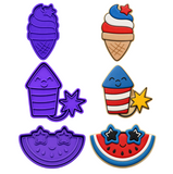 Patriotic Summer Cookie Cutter & Stamp Set – 6 Piece Fourth of July Collection