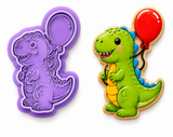 Cute Dinosaur with Balloon Cookie Cutter & Embosser Stamp – Kids Birthday Cookie Cutter – Dino Theme Cookies