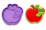 Apple with Worm Cookie Cutter & Embosser Stamp – Cute Back to School Cookie Cutter – Teacher & Kids Theme Cookies