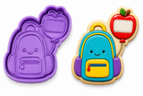Kawaii Backpack with Apple Tag Cookie Cutter & Embosser Stamp – Back to School Cookie Cutter – Teacher & Student Cookies