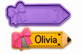 Pencil Name Plaque Cookie Cutter & Embosser Stamp – Back to School Cookie Cutter – Teacher & Student Cookies