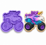Unicorn Monster Truck Cookie Cutter & Embosser Stamp – Kids Theme Cookie Cutter – Birthday & Fun Cookies