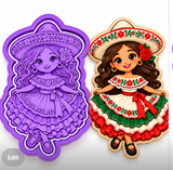 Mexican Folklórico Dancer Girl Cookie Cutter & Embosser Stamp Set
