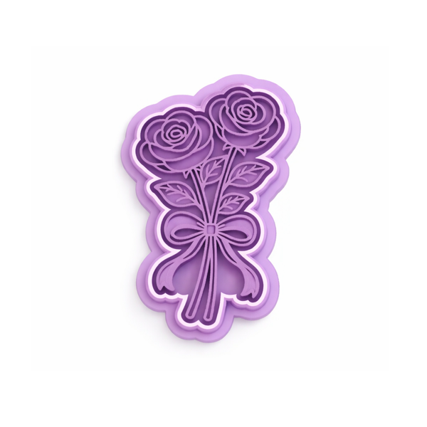 2 Roses Stamp Elegant Two Rose Bouquet Cookie Cutter & Stamp – Floral Long Stem Rose ...